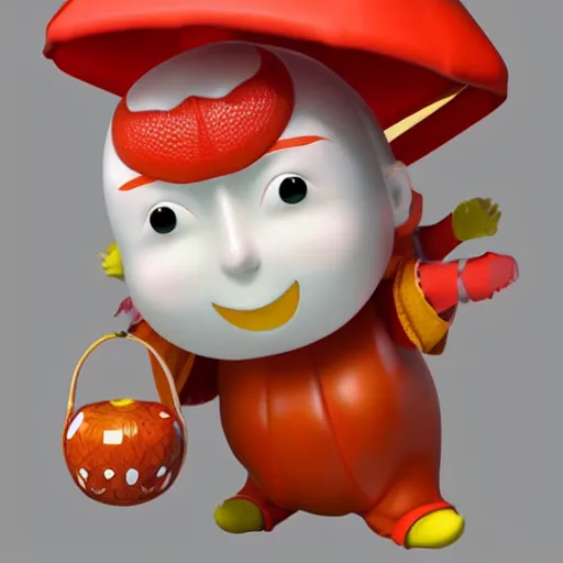 Prompt: 3d model of a Japanese mascot, representing fruit, art by Kawase Hasui and Yokoyama Taika and Goto Jin