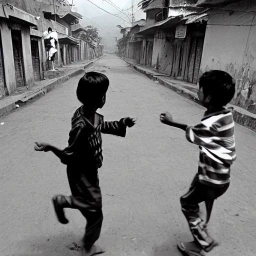 Image similar to 1 9 9 0 s streets of kathmandu, boys playing on the streets