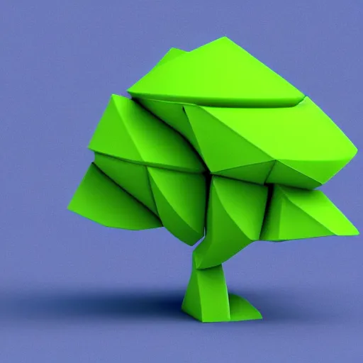 Image similar to a 3d low poly object of a green tree on the blue background