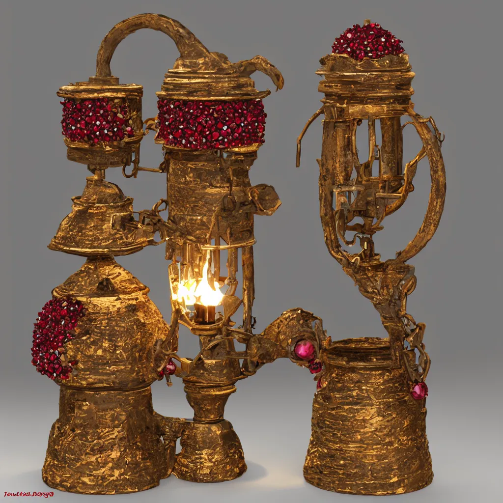 Prompt: old oil lamp incrusted with rubies, unreal engine