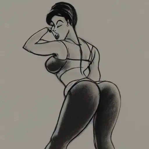 Image similar to milt kahl sketch of thick cuban girl wearing black yoga pants