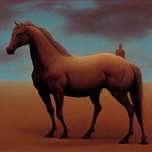 Image similar to horse beksinski, eldritch, apocalypse, creepy creature, horror spooky