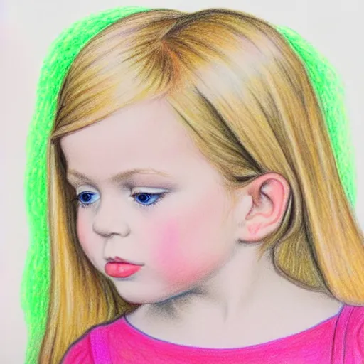 Prompt: profile of 3 year old blonde girl with iphone, colored pencil on white background by eloise wilkin