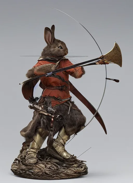 Image similar to a porcelain figurine of a heroic rabbit crossbowman, redwall, greg rutowski and jean baptiste monge, very detailed, epic fantasy concept art