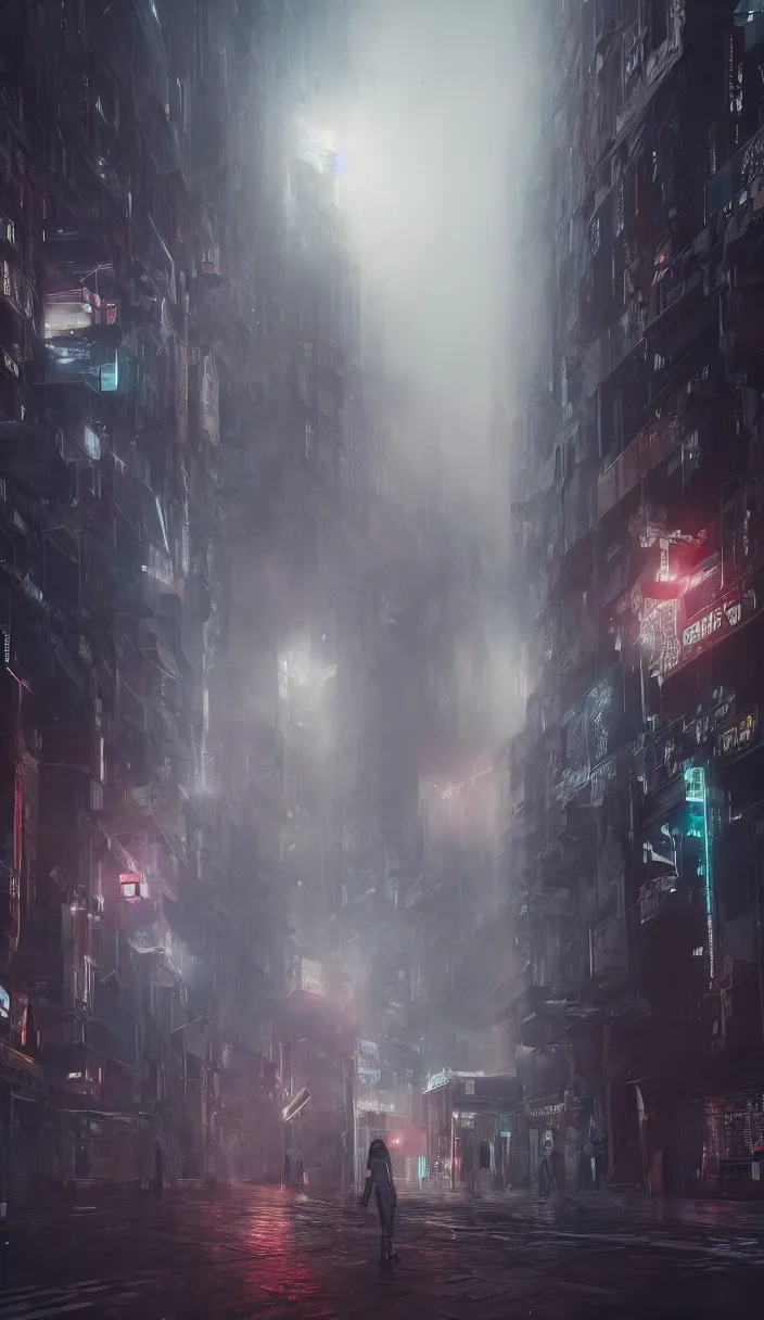 Image similar to a foggy night in milano in 2 0 7 9, cyberpunk future, distopic, cinestill, photography, realistic, hyper detailed, unreal engine, cinematic, octane render