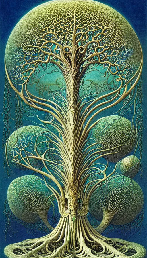 Image similar to tree of life by roger dean and andrew ferez, art forms of nature by ernst haeckel, divine chaos engine, symbolist, visionary, art nouveau, botanical fractal structures, organic, detailed, realistic, surreality