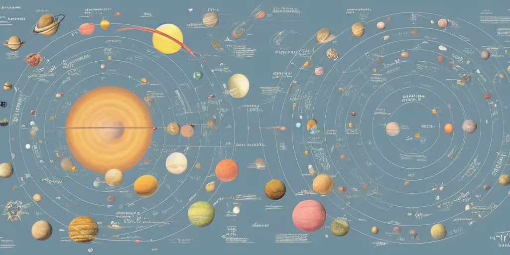 Image similar to solar system map axonometric pastel infographic by Wes Anderson