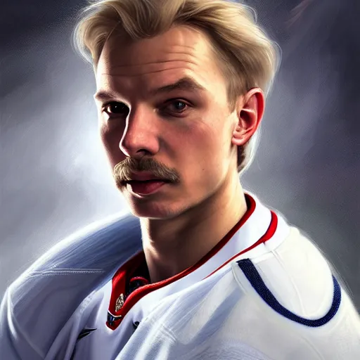 Image similar to Portrait of hockey player The Professor Larionov Igor, fantasy, intricate, elegant, highly detailed, digital painting, artstation, concept art, smooth, sharp focus, luxury fashion illustration, art by artgerm and greg rutkowski and alphonse mucha, brightly lit cinematic soft lighting, photorealistic