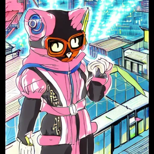 Image similar to cyberpunk cat, 9 0 s japan anime style