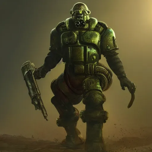 Prompt: fallout concept art green supermutant render grim realistic lighting unreal engine 5