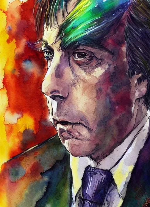 Image similar to water color portrait of saul goodman in the style of yoshitaka amano, final fantasy cover