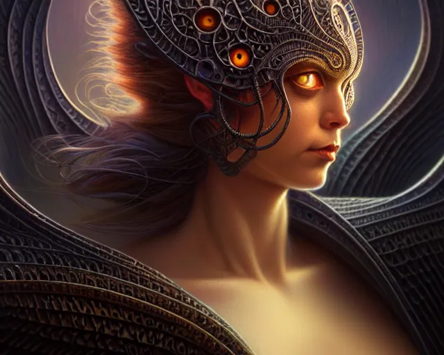 Prompt: mid angle shot of a beautiful female creature by HP lovecraft , glowing eyes , intricate, elegant, highly detailed, centered, digital painting, artstation, concept art, smooth, sharp focus, illustration, artgerm, Tomasz Alen Kopera, Peter Mohrbacher donato giancola, Joseph Christian Leyendecker, WLOP, Boris Vallejo ,