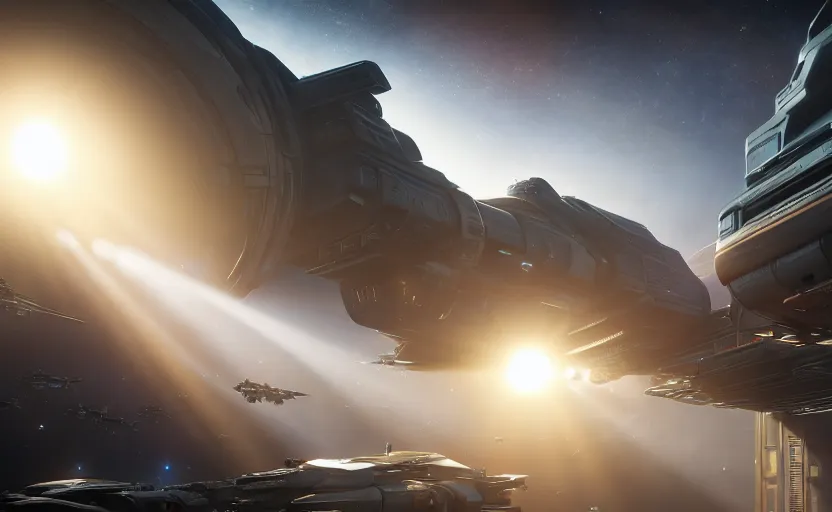 Image similar to Area 18 from star citizen. daylight. sunlight. lens flare. light fixtures. 8K. detailed. photorealism. artstation. 25mm f/1.7 ASPH Lens. ultra realistic
