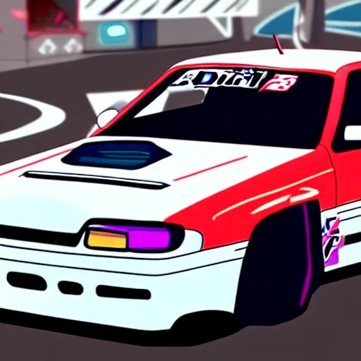 Image similar to a drift car in the style of a 90s anime