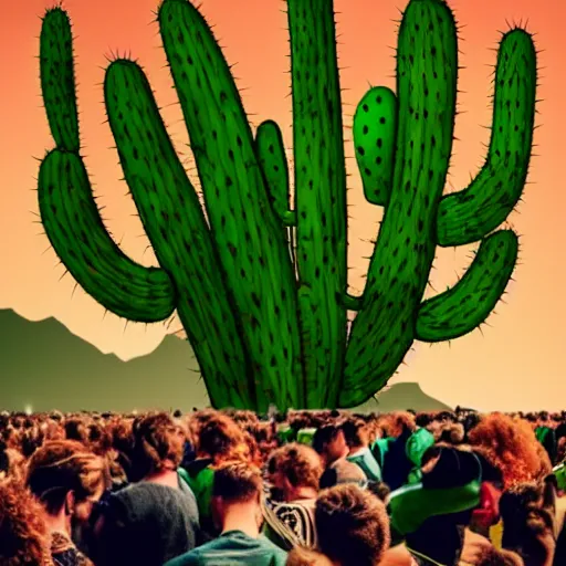 Image similar to a person made of cactus in a crowd