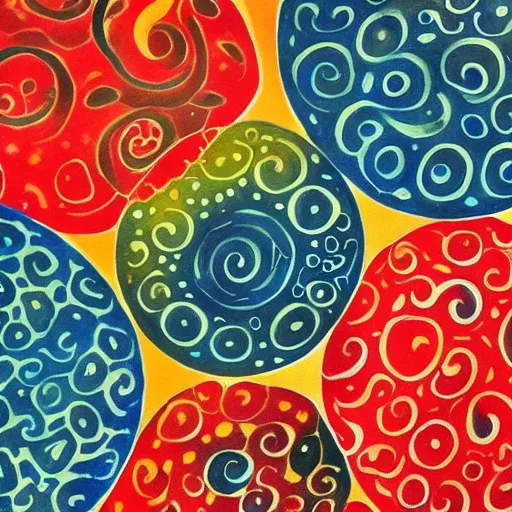 Prompt: a wonderful painting of circles with fractal shapes on a background, all painted in a multicolored chinese ink style and the style of artist akiko nakayama