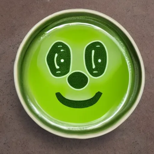 Image similar to luigi's face on the surface of green tea.