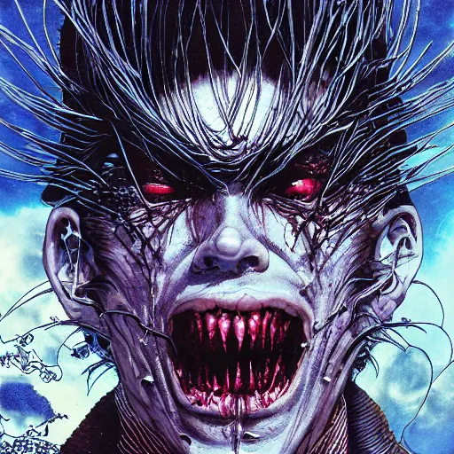 Image similar to closeup of face melting, vampire, by yoichi hatakenaka, masamune shirow, josan gonzales and dan mumford, ayami kojima, takato yamamoto, barclay shaw