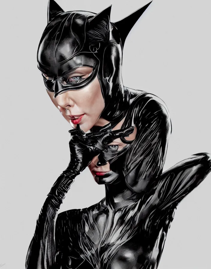 Image similar to portrait of charlize theron as a catwoman. batman. intricate abstract. intricate artwork. by tooth wu, wlop, beeple, dan mumford. octane render, trending on artstation, greg rutkowski very coherent symmetrical artwork. cinematic, hyper realism, high detail, octane render, 8 k, iridescent accents.