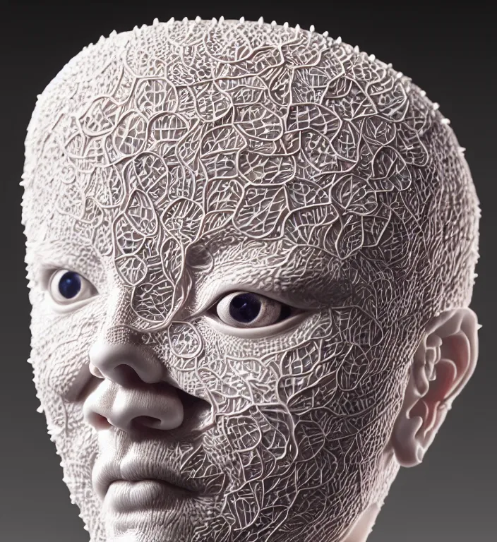 Prompt: Sting , A Close up photo-real delicate ceramic porcelain sculpture of a symmetrical ornate detailed in front of an intricate background by Victo Ngai and takato yamamoto, micro detail, backlit lighting, face in focus, subsurface scattering, translucent, thin porcelain, octane renderer, colorful, physically based rendering, japanese pottery, trending on cgsociety