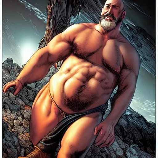 Image similar to chonky ethan van sciver with a bald head and grey trimmed beard with a pointy nose as a sea captain, beautiful artwork by artgerm and rutkowski, breathtaking, beautifully lit, dramatic, full view