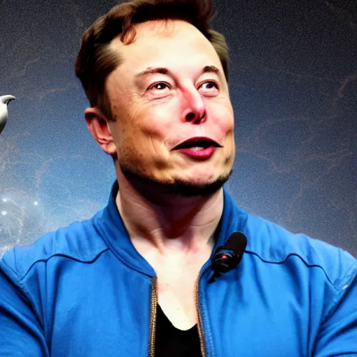 Image similar to Elon Musk as a blue bird screaming at a robot