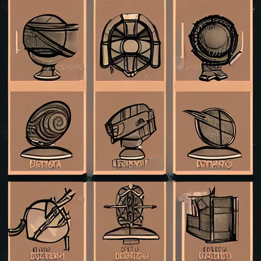 Prompt: icon set , davinci style, concept art, raytracing