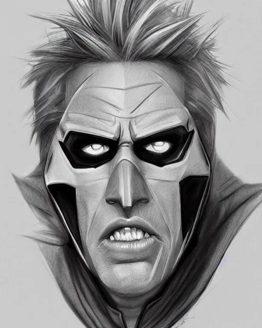 Prompt: a hyperrealistic portrait pencil sketch from a picture, of Gary Busey dressed as Batman by Peter Mohrbacher, technical drawing, blueprint diagram, trending on artstation