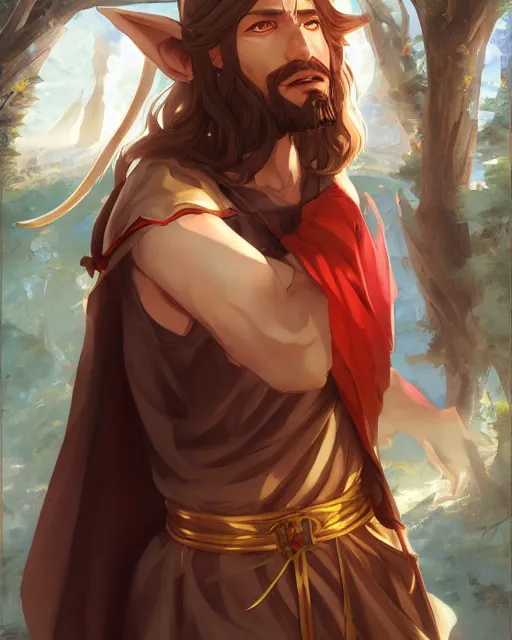 Image similar to an anime portrait of jesus christ as an elf, by stanley artgerm lau, wlop, rossdraws, james jean, andrei riabovitchev, marc simonetti, and sakimichan, trending on artstation