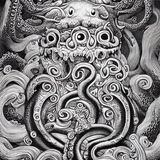 Image similar to Tentacle monster, drawn by Joe Fenton