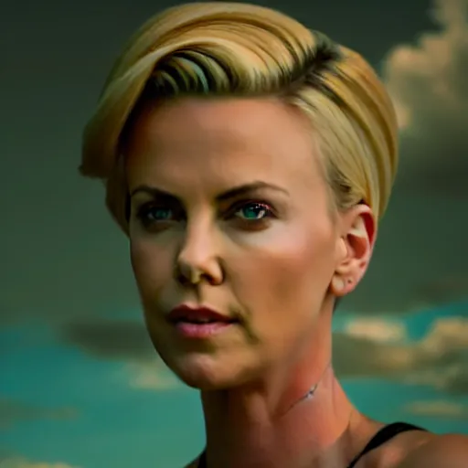 Prompt: cinematic scene with charlize theron as jolyne from jojo's bizarre adventure, live action film, stone ocean, dramatic, small details, volumetric lighting, still frame