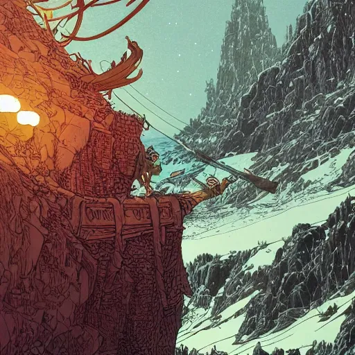 Image similar to A viking staring into the distancec by Feng Zhu and Loish and Laurie Greasley, Victo Ngai, Andreas Rocha, John Harris