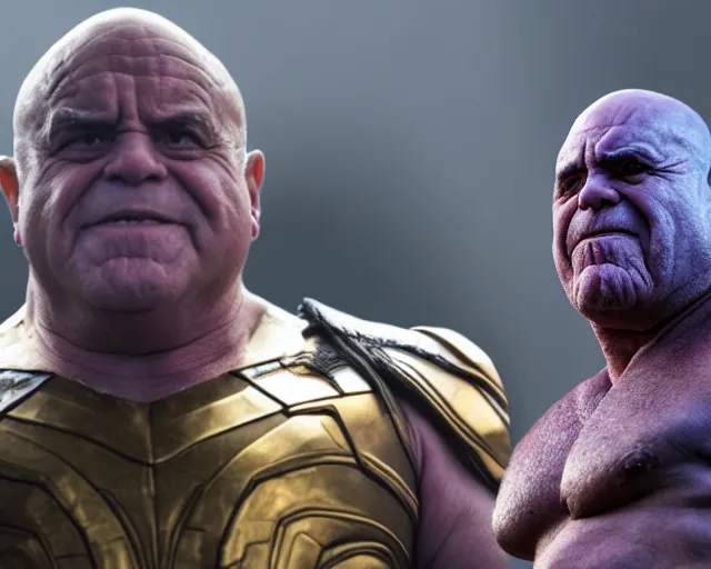 Image similar to danny devito as thanos, cinematic, anamorphic, dramatic, 4 0 mm f / 2. 8