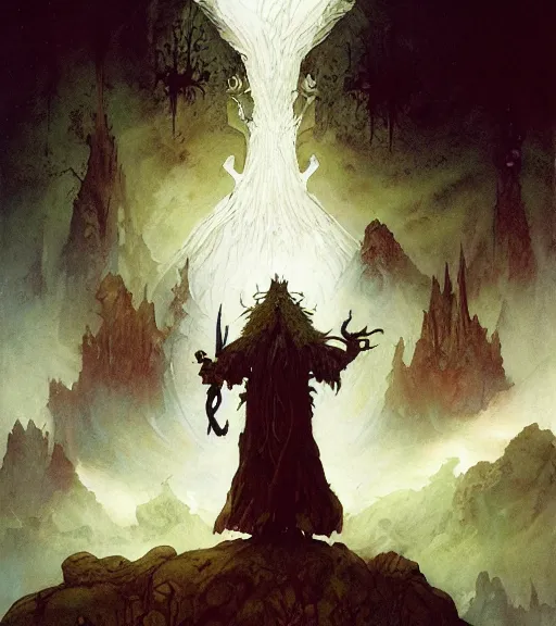 Image similar to a druid at the beginning of the world by alan lee and peter mohrbacher and frank frazetta and mike mignola