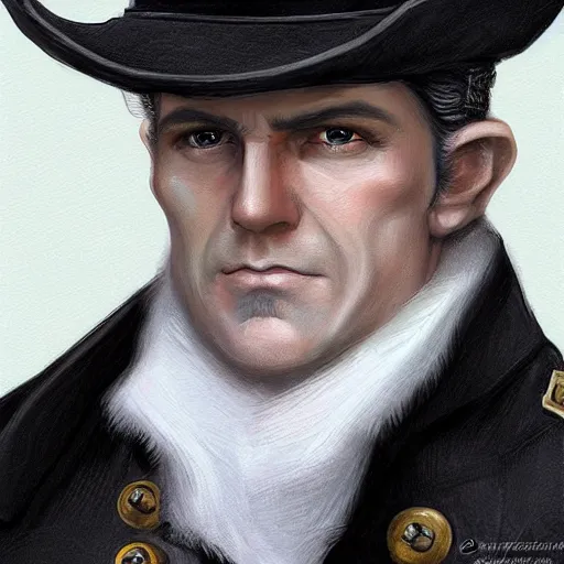 Image similar to a clean shaven confederate general with puffy black sideburns short black hair and a square face, an english man, dnd character art, painting by artgerm and ed binkley, HDR color