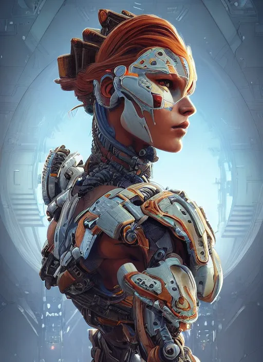Image similar to symmetry!! portrait of cyborg alien in the style of horizon zero dawn, machine face, intricate, elegant, highly detailed, digital painting, artstation, concept art, smooth, sharp focus, illustration, art by artgerm and greg rutkowski and alphonse mucha, 8 k