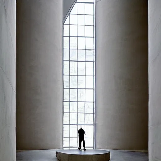 Image similar to giant Italian modern castle living room, clean minimalist design, that is 1300 feet tall, with very tall giant walks, giant modern stainless steel sculpture by John Chamberlain, photo by Annie Leibovitz