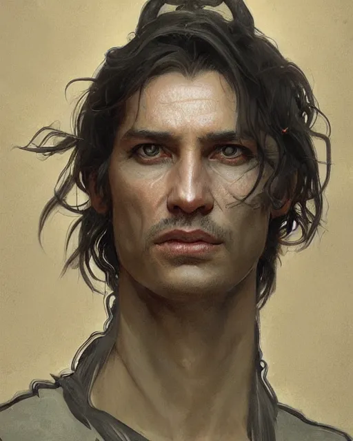 Prompt: '' Face portrait of a reptile man with a black leather coat, short hair , fantasy, d&d, high detail, digital painting, artstation, concept art, sharp focus, illustration, art by greg rutkowski and alphonse mucha ''