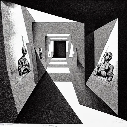 Image similar to lithography on paper secret lair conceptual figurative post - morden monumental dynamic portrait by goya and escher and hogarth, illusion surreal art, highly conceptual figurative art, intricate detailed illustration, controversial poster art, polish poster art, geometrical drawings, no blur