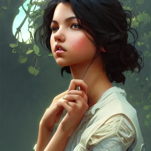 Prompt: beautiful natural isabela moner, intricate, elegant, highly detailed, digital painting, artstation, concept art, smooth, sharp focus, illustration, art by artgerm and greg rutkowski and alphonse mucha and loish and WLOP