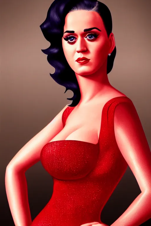Image similar to katy perry in a red dress, realistic portrait, symmetrical, highly detailed, artstation, smooth, sharp focus, cinematic lighting, 8 k high resolution, 3 5 mm photography