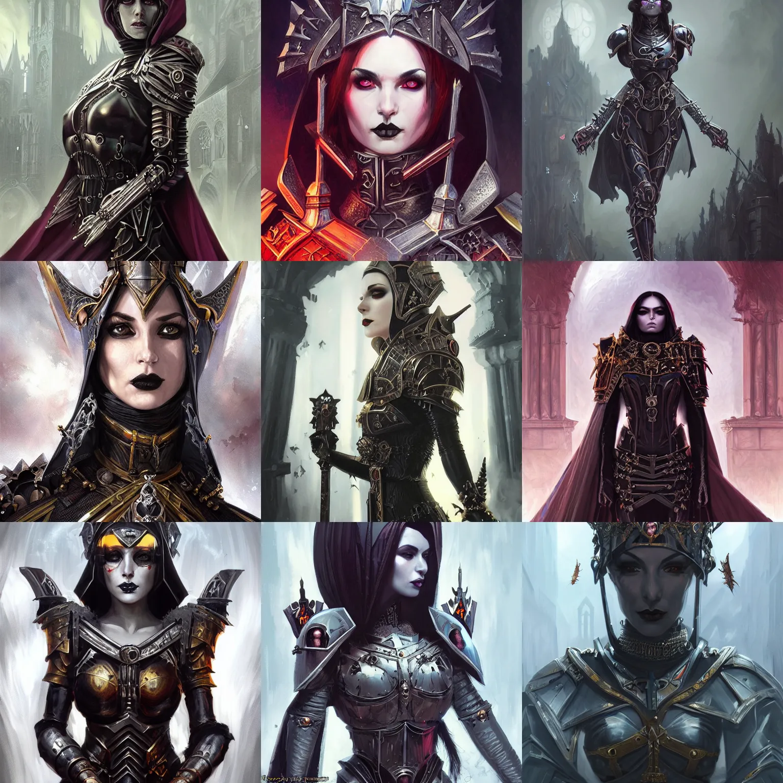 Prompt: gothic byzantine queen, cyborg, dark fantasy, warhammer 4 0 k, portrait, highly detailed, digital painting, trending on artstation, concept art, sharp focus, illustration, art by artgerm and greg rutkowski and magali villeneuve