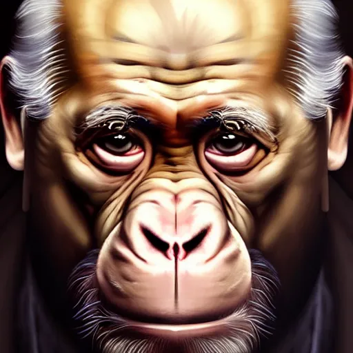 Prompt: Very funny Joe Biden as a dump looking monkey, like gorilla, colorful painting on grey scale face, powerful , magic, thunders, dramatic lighting, intricate, wild, highly detailed, digital painting, artstation, concept art, smooth, sharp focus, illustration, art by artgerm and greg rutkowski and alphonse mucha, footage