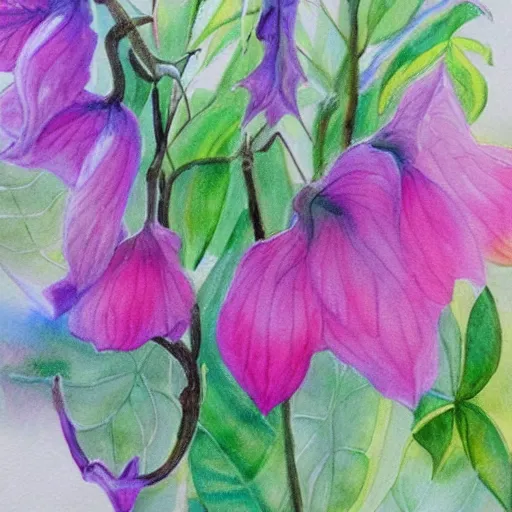 Image similar to water colour botanical designs, illustration, pastel colours, smooth, magical painting