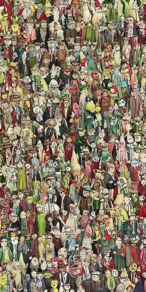 Prompt: a vintage easter parade by alexander jansson and where's waldo