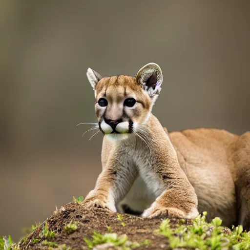 Prompt: dslr portrait still of a mountain lion cub, 8 k, 8 5 mm f 1. 4