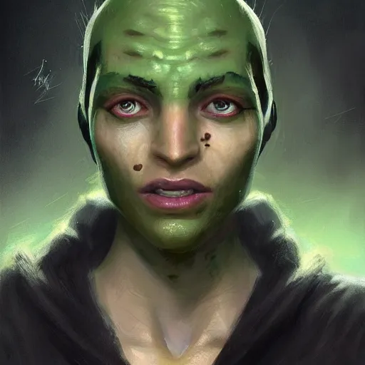 Prompt: portrait of a man by greg rutkowski, jedi knight, human twi'lek hybrid, green skin, wool cap, star wars expanded universe, he is about 3 0 years old, highly detailed portrait, digital painting, artstation, concept art, smooth, sharp foccus ilustration, artstation hq