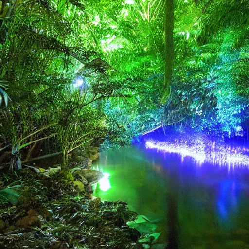Prompt: river of light in a tropical rainforest