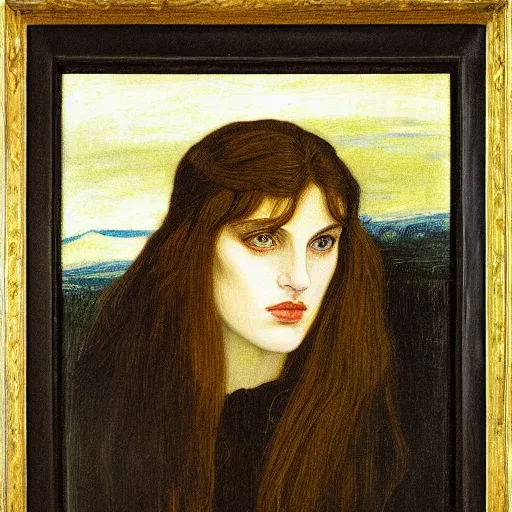 Image similar to Ophelie by John Everett Milla is and Dante Gabriel Rossetti, oil on canvas, Pre-raphaelit, moody atmosphere, emotional, cinematic atmospheric,