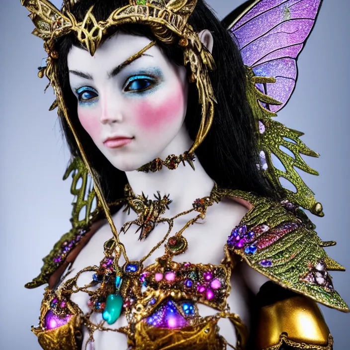 Prompt: photograph of a real - life beautiful fairy with bejewelled armour. extremely detailed. 8 k